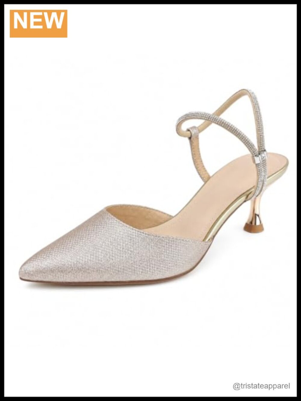 Rhinestone Slingback Kitten Heels Pointed Toe PU Pumps for Wedding Party